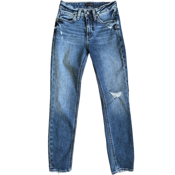 Silver Most Wanted Skinny Jeans Distressed Seams and Hem Cropped Faded 24 - Picture 1 of 10